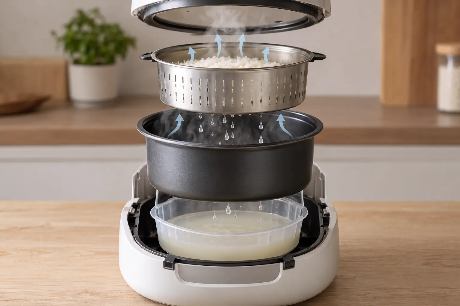 Generic low-carb rice cooker with removable starch-separation components