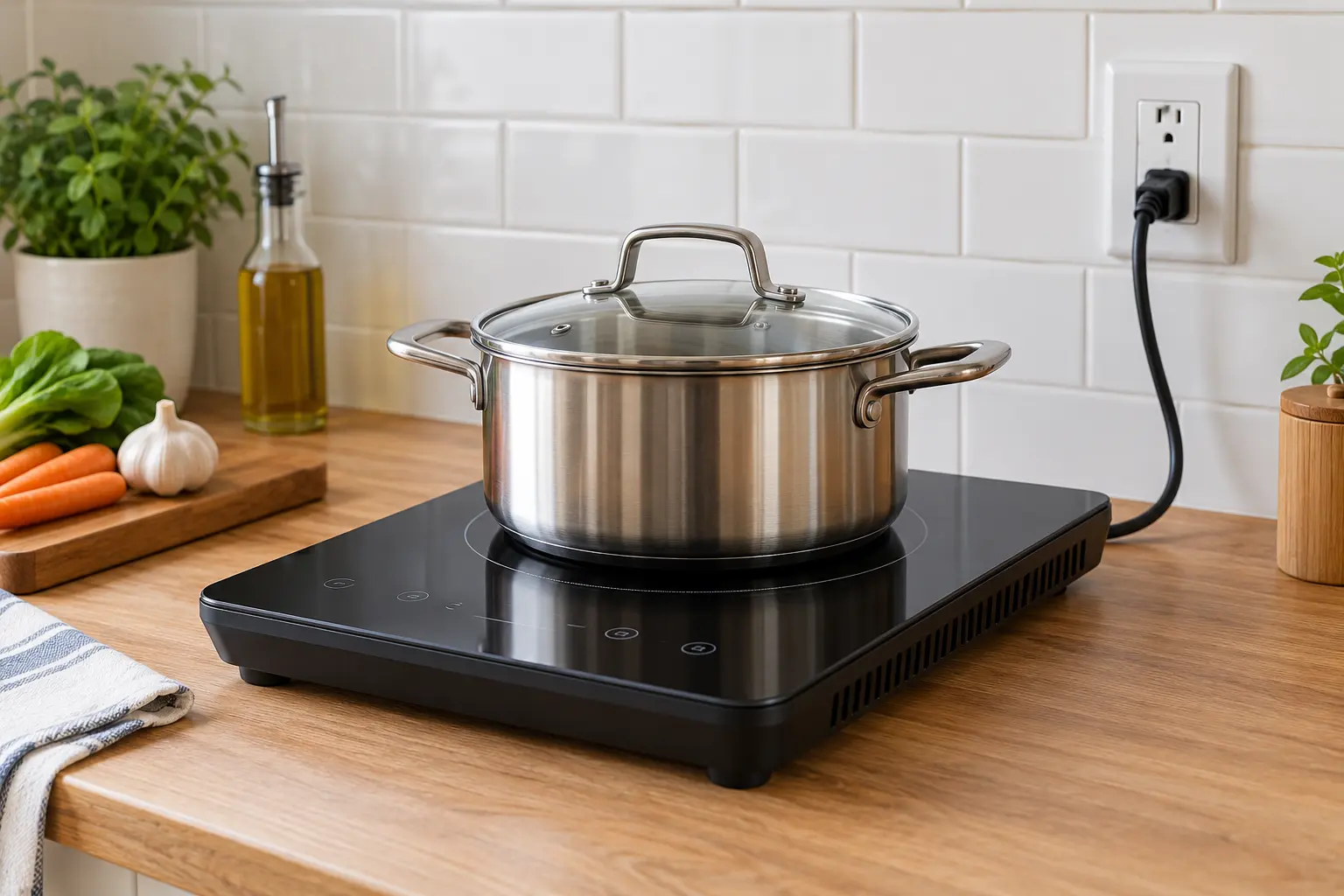 Safely arranged portable induction cooking station