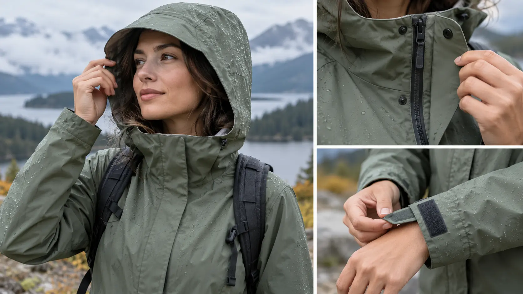 Hood zipper and cuff details on a generic jacket
