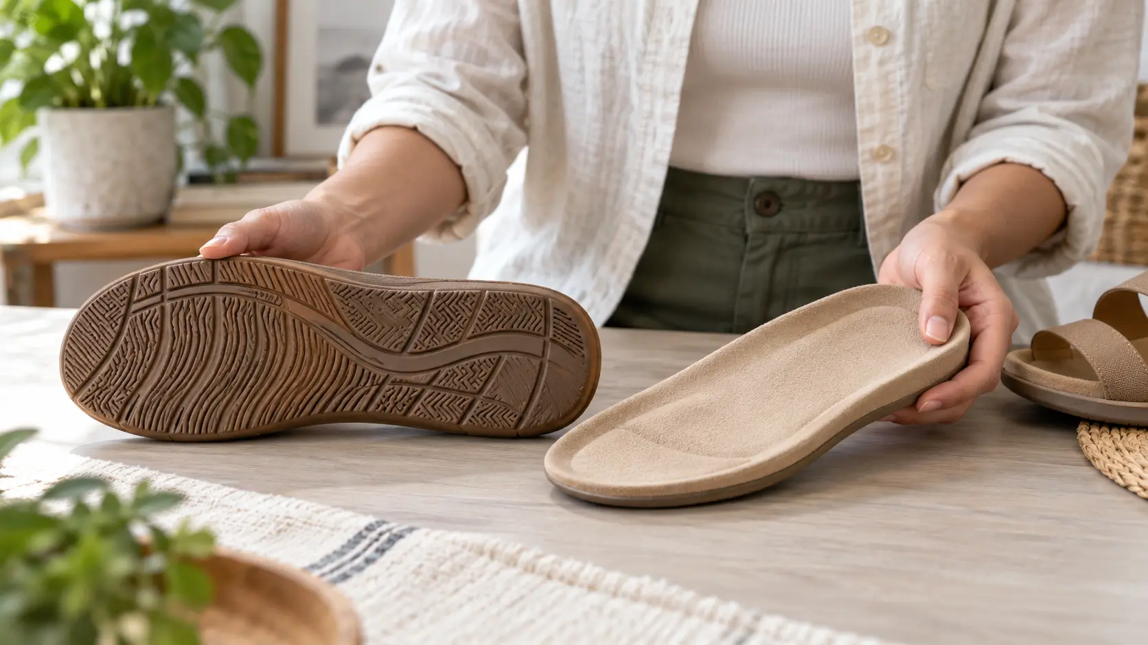 A generic sandal outsole beside its footbed
