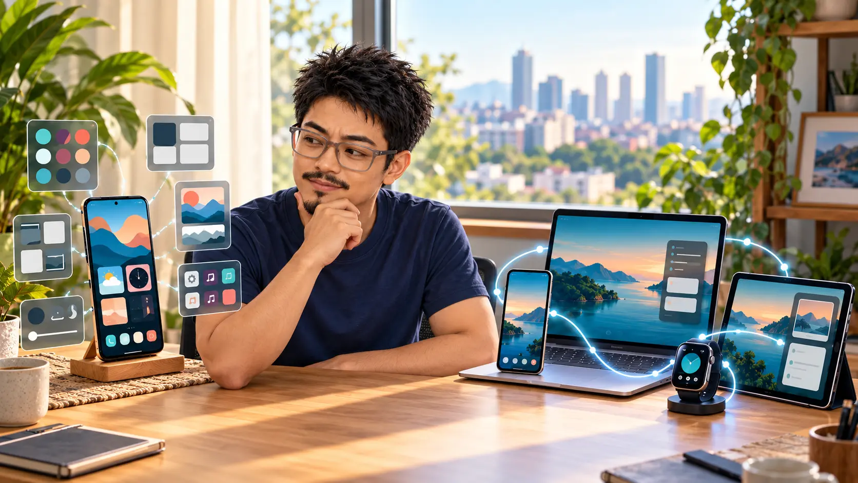 Diokno compares a customizable fictional phone setup with a coordinated phone laptop tablet and watch setup